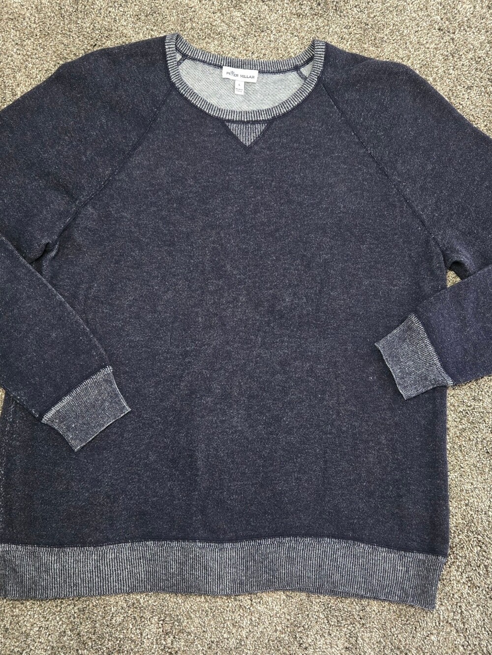 Peter Millar Navy Cotton Merino Wool Crewneck Sweater L